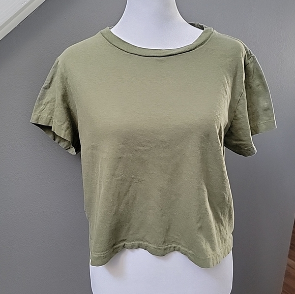 Aritzia Denim Forum Crop Tee Boxy Fit Green - 100% Cotton - Women's L Soft Comfy - Picture 2 of 5